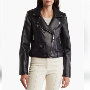 NWT Rebecca Minkoff Black Shirt Faux Leather Moto Jacket